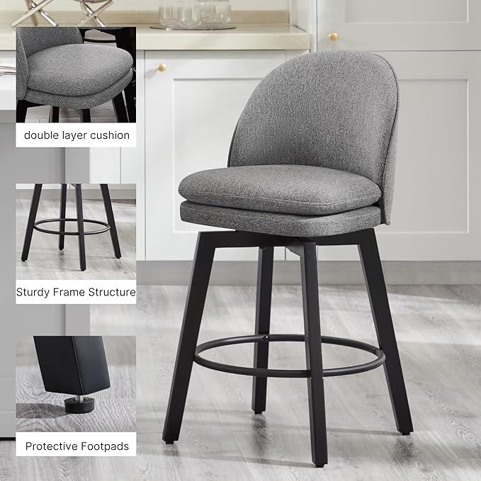Counter Height Barstools 26 inch Upholstered Swivel Bar Stools - Image 4