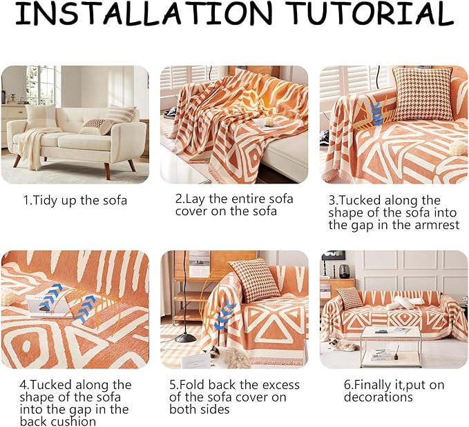 HANDONTIME Orange Sofa Covers for Loveseat & Couch - Image 7