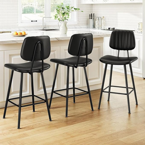 24-Inch Leather Bar Stools Set of 3, Counter Height Barstools by Raynesys