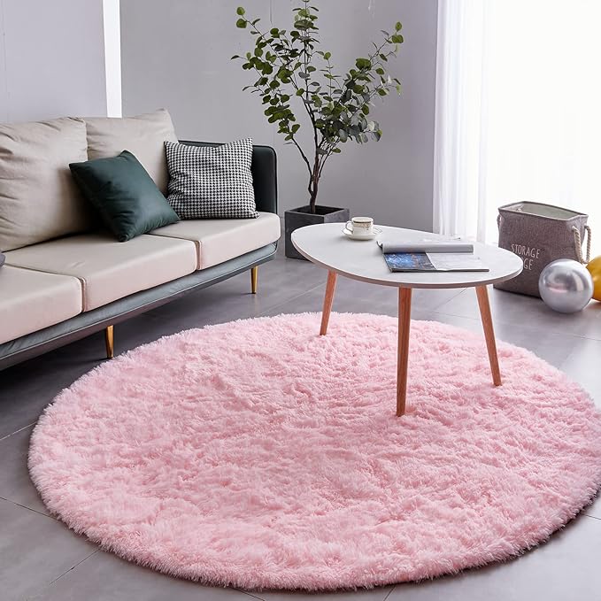FJZFING Pink Round Rug Ultra-Soft Plush Modern 7x7 Circle Area Rug - Image 2