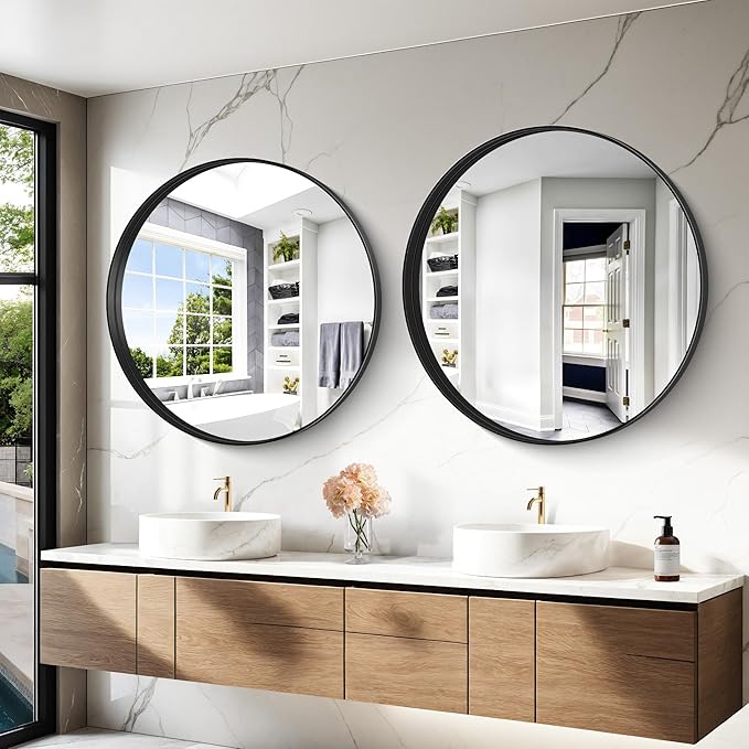 Black Round Mirror 39 inch Deep Frame Circle Mirror, Metal Frame Round Bathroom - Image 7