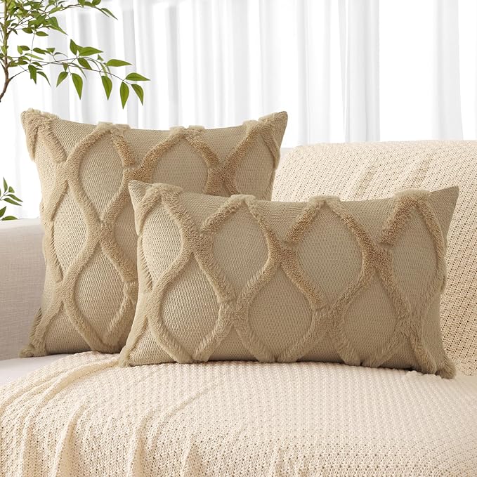 decorUhome Throw Pillow Covers 12x20 Inch Set of 2, Soft Plush Faux Fur Wool - Image 4