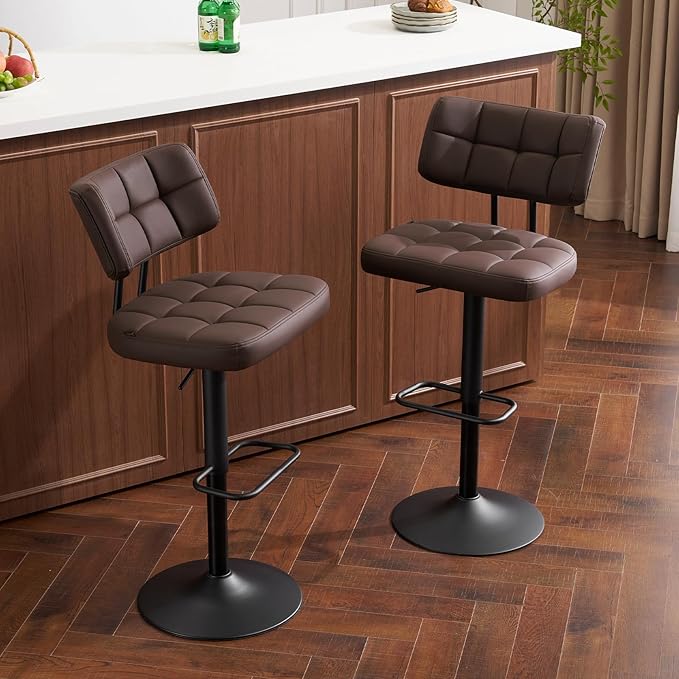Furniliving Modern Bar Stools Set of 2 Faux Leather, Upholstered Swivel - Image 3