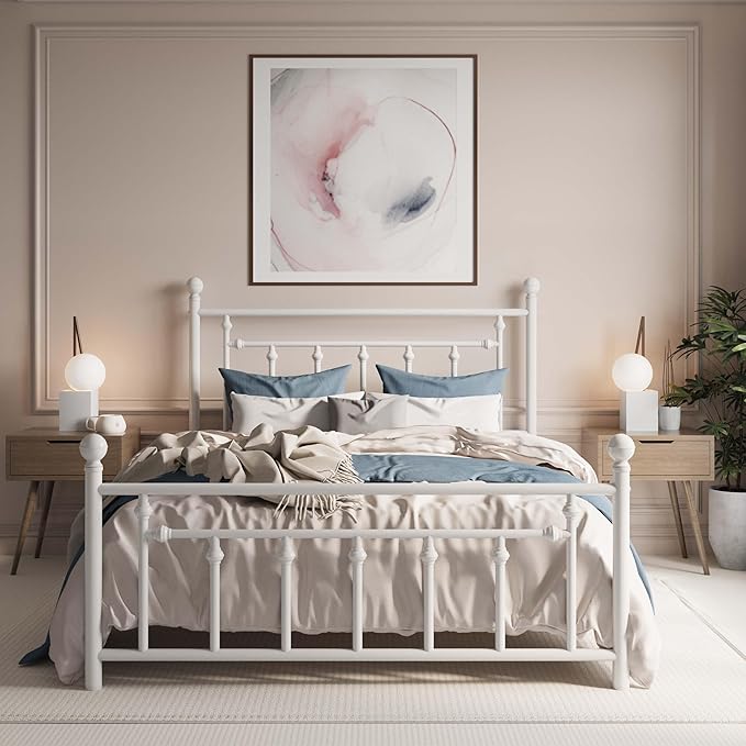 SHA CERLIN 14'' Queen Size Metal Platform Bed Frame/Victorian Headboard and by SHACERLIN