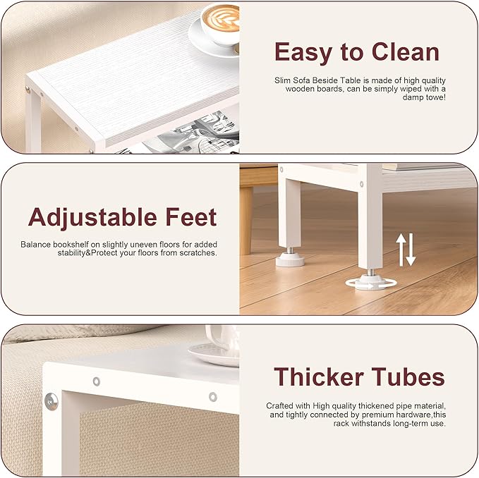 Narrow Side Table for Small Space Set of 2, 3-Tier Small End Table - Image 6