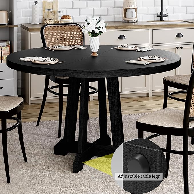Round Dining Table for 4, 47 Inch Wooden Circle Dinner Table - Image 7