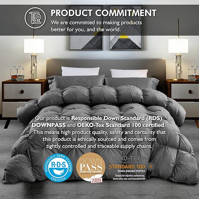 Luxurious All-Season Goose Down Feather Fiber Comforter King Size Duvet Insert - Image 3