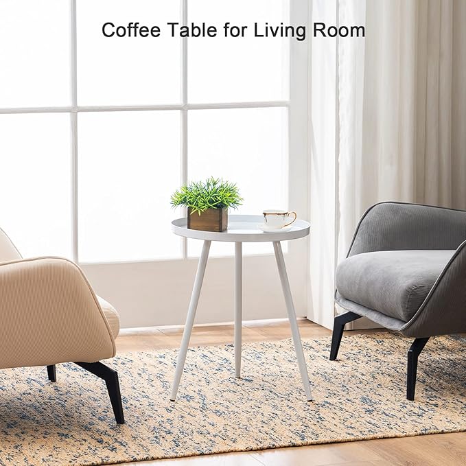 Apicizon 16" Round Side Table Set of 2, Mid Century Modern Coffee Table or - Image 7