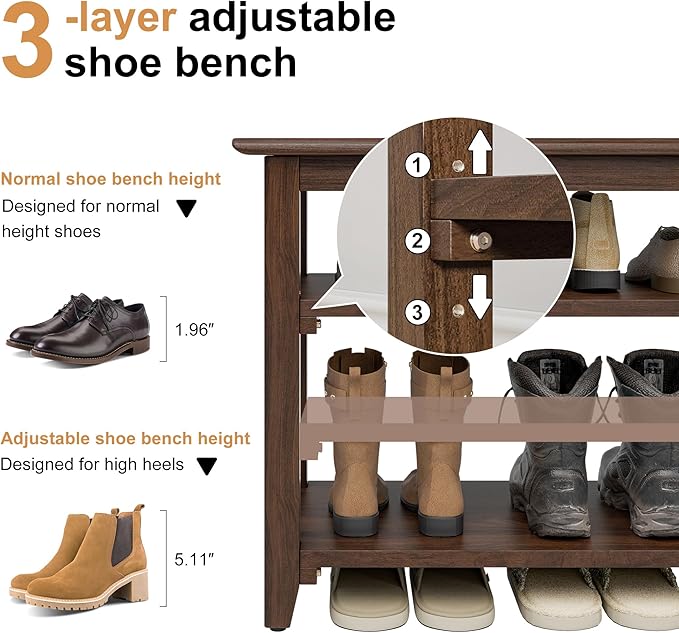 Wooden Storage Shoe Bench, Entryway Bench - Image 4