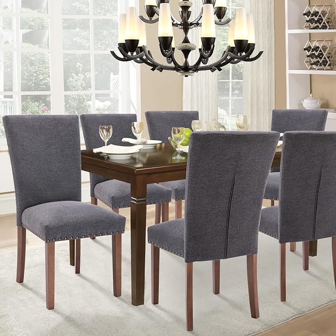 Parsons Dining Chairs Set of 6, Upholstered Nailhead Dining Room Kitchen Side - Image 4