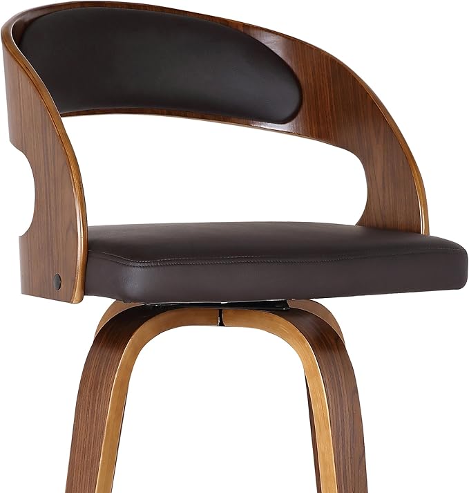 Armen Living Shelly 30" Bar Height Swivel Brown Faux Leather and Walnut Wood - Image 9