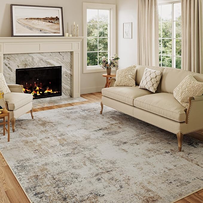 6x9 Washable Area Rug Gold Grey Neutral Abstract Living Room Bedroom Large - Image 5