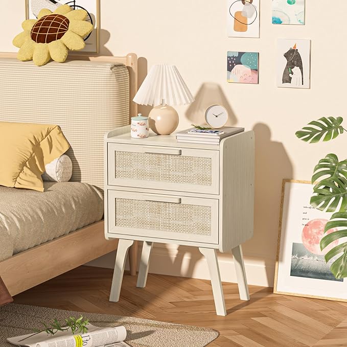 Lerliuo Rattan Nightstands Set of 2, Boho Night Stand - Image 4