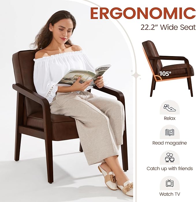 Yaheetech PU Leather Accent Chair, Mid-Century Modern Barrel Chair - Image 7