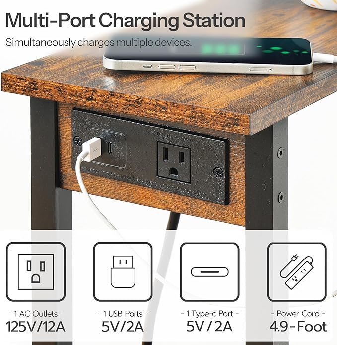 HOOBRO Small End Table with Charging Station, Narrow Side Table with USB Port - Image 8
