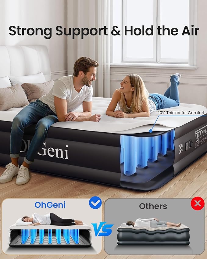 OhGeni Air Mattress Full with Built-in Pump, Portable Bed - Image 4