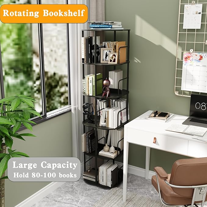 4-Tier Rotating Bookshelf, 360 ° Display Stackable Spinning Bookshelf Tower - Image 3