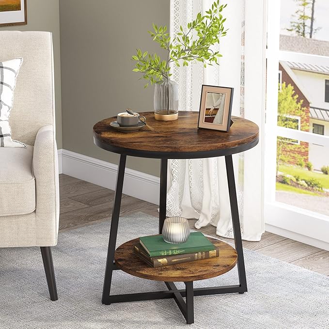 Tribesigns End Table, 2 Tier Round Side Table by Tribesigns