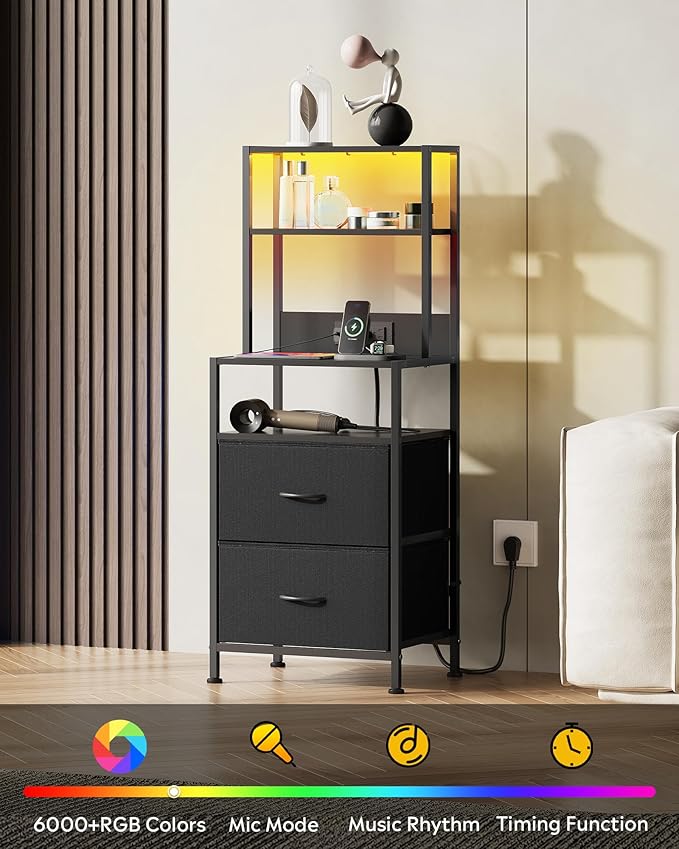 WLIVE Nightstand Set of 2 with Charging Station, LED Night Stand Sets with 2 - Image 4