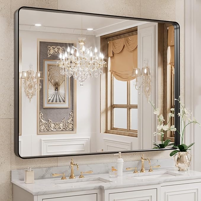 WEER Black Bathroom Mirror for Wall 40X30 Inch, Rectangular Black Metal Framed by WEER