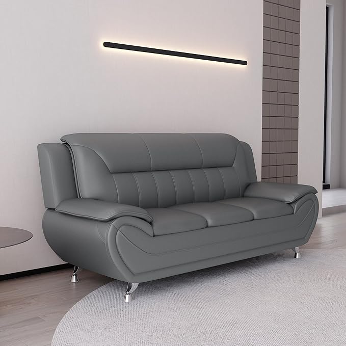 Container Furniture Direct Michael Modern Faux Leather Upholstered Stainless - Image 7