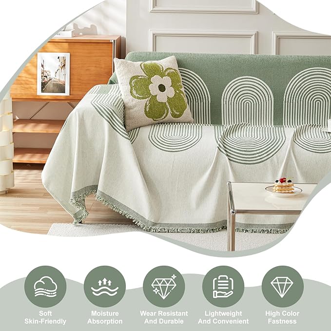 STACYPIK Green Geometric Couch Cover Boho Sofa Cover - Image 6