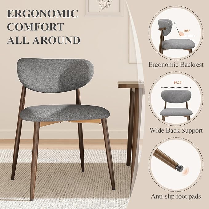 Dining Chairs Set of 6, Ergonomic Fabric Upholstered Seating - Image 3