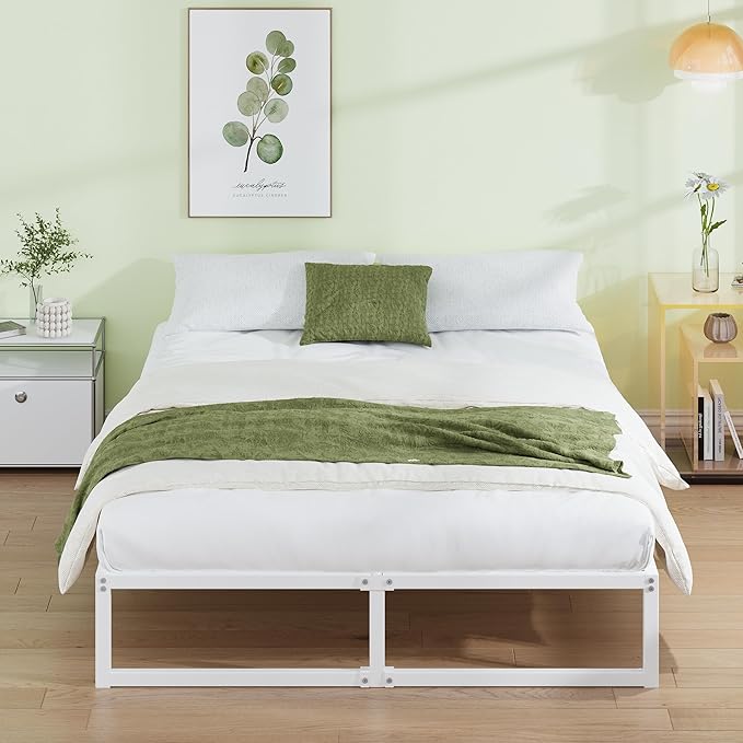 EMODA 12 Inch White Queen Bed Frame, Metal Queen Platform Bed Frame No Box - Image 6