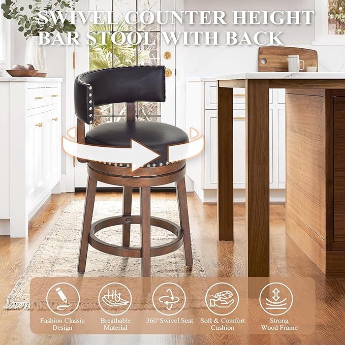 COLAMY Swivel Bar Stools Set of 4, 25 Inch Wood Swivel Barstools - Image 6