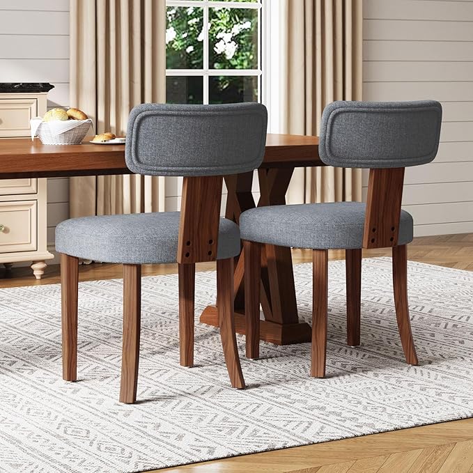 Mid Century Modern Dining Chairs Set of 4, Linen Upholstered Kitchen Chairs - Image 2