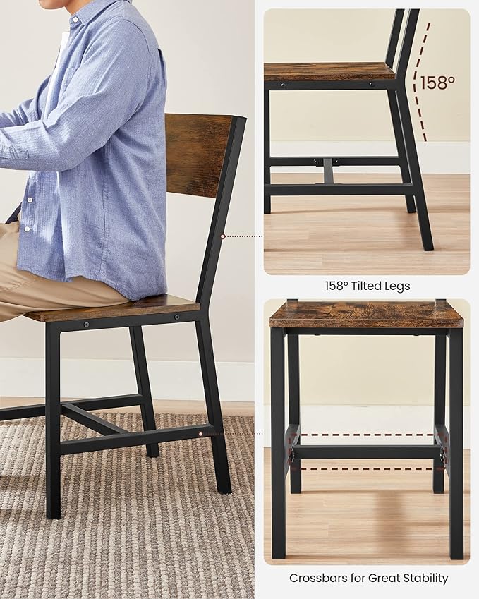 VASAGLE Dining Chair Set of 4, Rustic Wood Chairs - Image 5