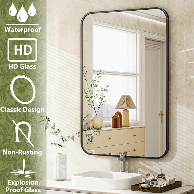 24 x 36 Inch Bathroom Mirror, Rounded Rectangular Vanity Mirror - Image 5