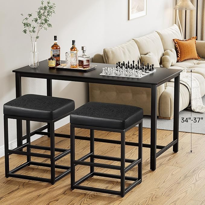 Counter Height Bar Stools Set of 3, Faux Leather Counter Stools - Image 7