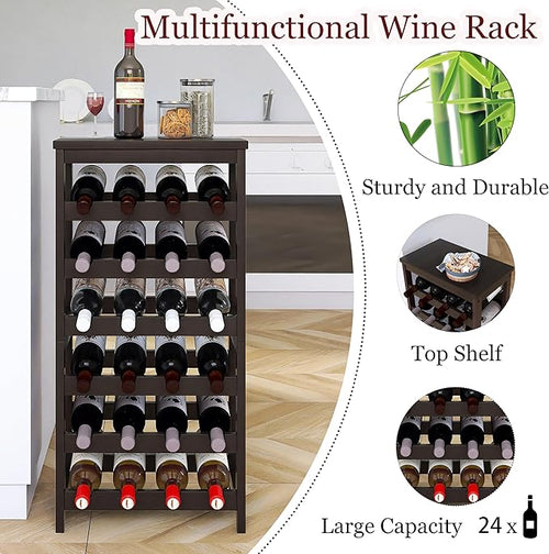 24 Bottle Wine Rack Freestanding Floor, 6 Tier Wine Display Storage Shelves - Image 2