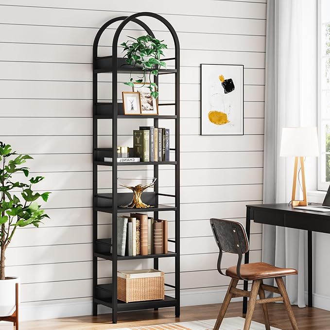 LITTLE TREE 6-Tier Open Bookshelf, 78.7" Tall Arched Bookcase, Freestanding - Image 2