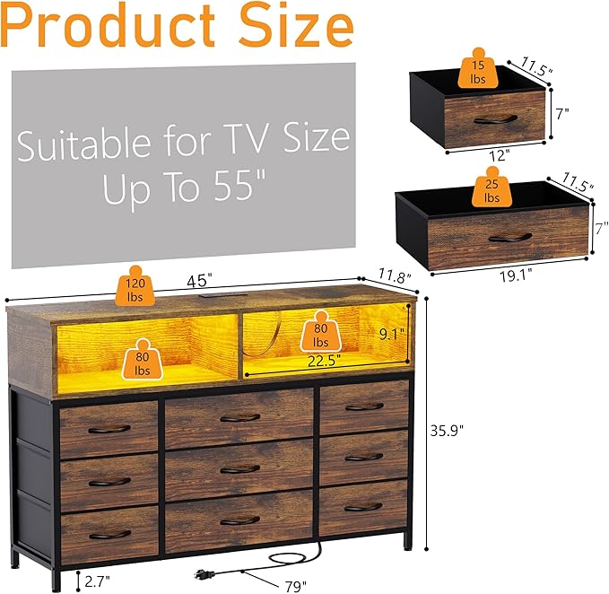 Dresser for Bedroom, Led Dresser TV Stand - Image 2