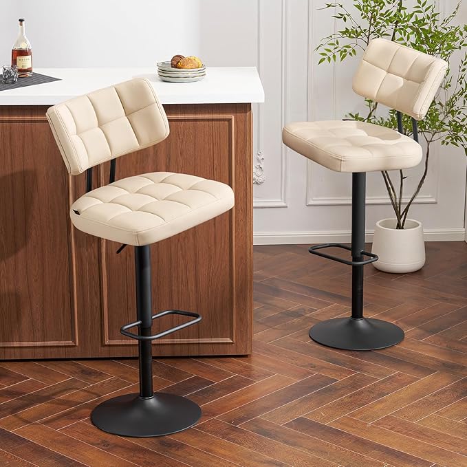 Furniliving Modern Bar Stools Set of 2 Faux Leather, Upholstered Swivel - Image 3