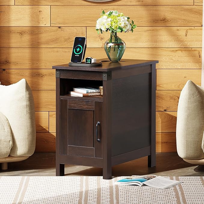 WLIVE End Table with Charging Station, Narrow Side Table - Image 2