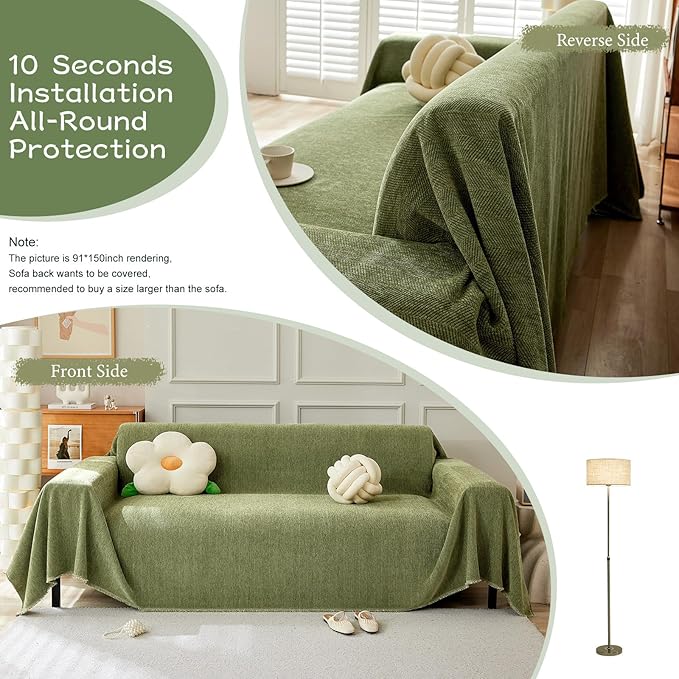 STACYPIK Soft Matcha Green Sectional Couch Covers Minimalist Sofa Throw Cover - Image 3