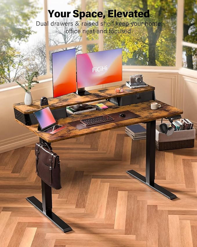 48x24 Inch Standing Desk with Double Drawers, C-Clamp Mount Compatible - Image 2