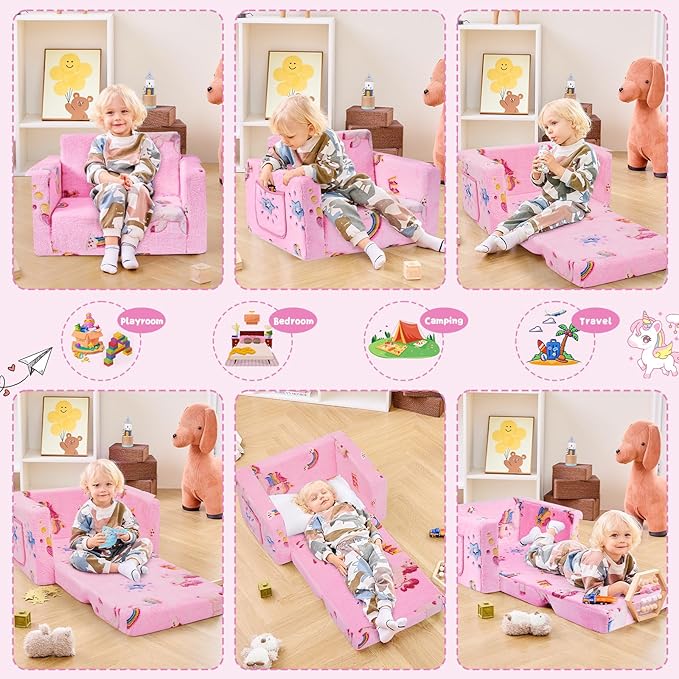 Toddler Chair Comfy, 2-in-1 Soft Toddler Couch Fold Out - Image 3
