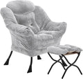 Lazy Chair with Folding Ottoman, Accent Chair Plush Upholstered with Metal by Youtanic