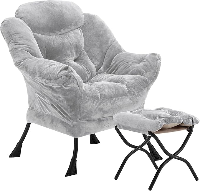 Fabric Lazy Chair with Ottoman, Oversized Upholstered Sofa Chair by Halituny