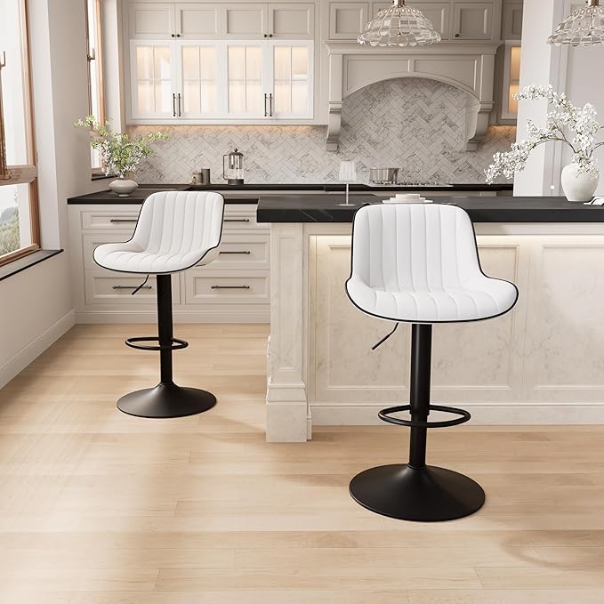 YOUNIKE White Bar Stools Set of 2 Kitchen Counter Height Barstools Upholstered - Image 4