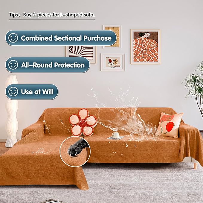 STACYPIK Waterproof Orange Sofa Cover Non-Slip Scratch Proof Couch Cover - Image 7
