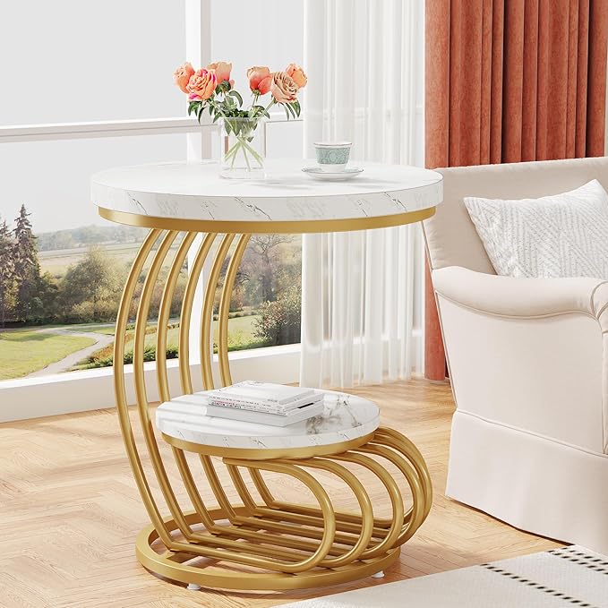 Tribesigns Gold Round End Table: 2 Tiers Side Table Set of 2 - Image 3