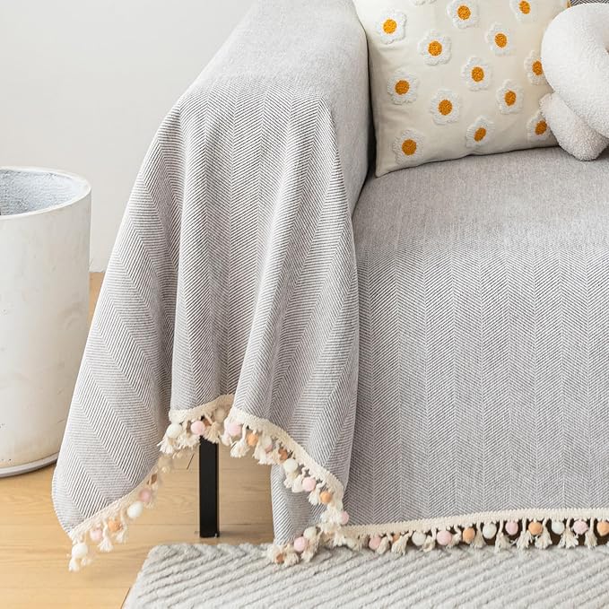 HANDONTIME Grey Sofa Cover for Couch Boho Couch Cover for 3 Seat Dog Couch - Image 2