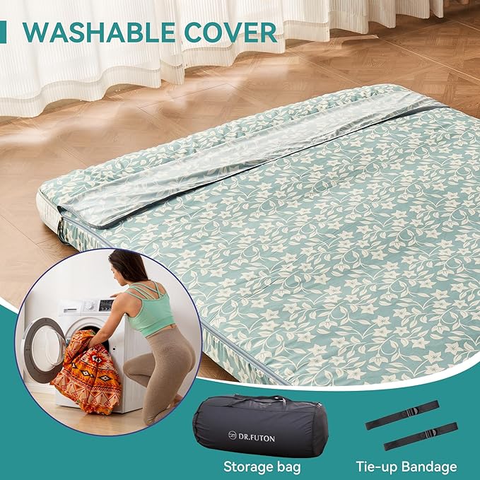 Dr.Futon Japanese Floor Futon Mattress Extra Thick Folding Roll Up Bed Topper - Image 5