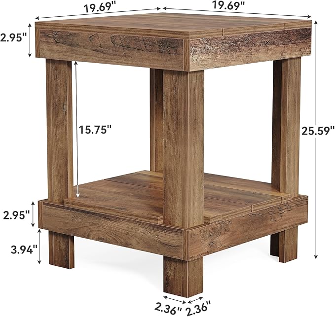 LITTLE TREE End Table Set of 2, All Wooden 2-Tier Square Side Table - Image 7