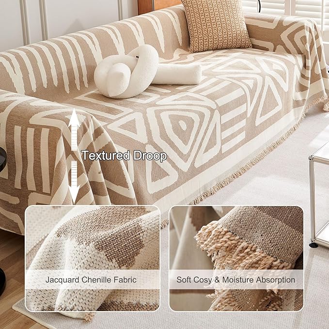 STACYPIK Reversible Khaki Beige Couch Cover Boho Couch Cover - Image 4
